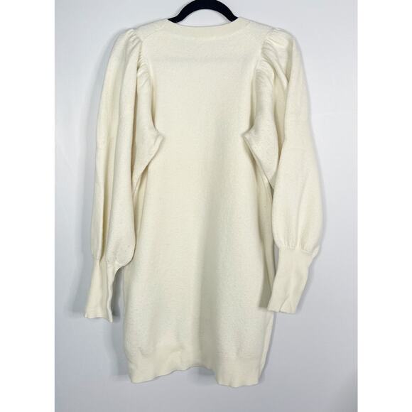 Ulla Johnson Medium M Cream Viviana Merino Wool Puff Sleeve Knit Sweater Dress - Picture 2 of 13